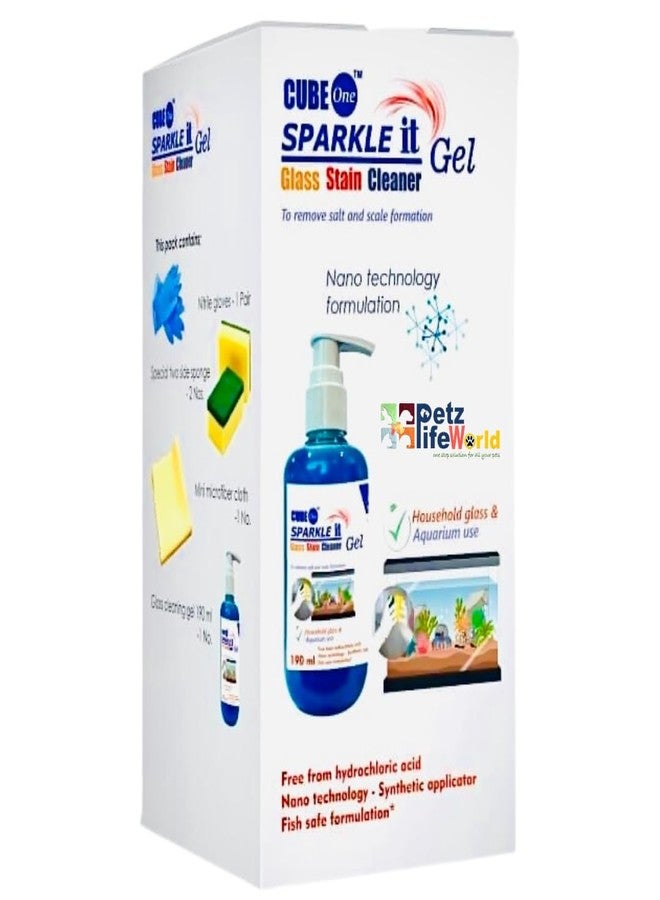 VAYINATO Cube One Sparkle It Aquarium Fish Tank Glass Stain Remover Gel 190 ML to Remove Salt and White Scale Formation | Safe For Fish | Package Includes With Cleaning Sponge and Wipes and Gloves - Image 1